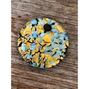 Murano Art Glass Round Pendant Blue Gold